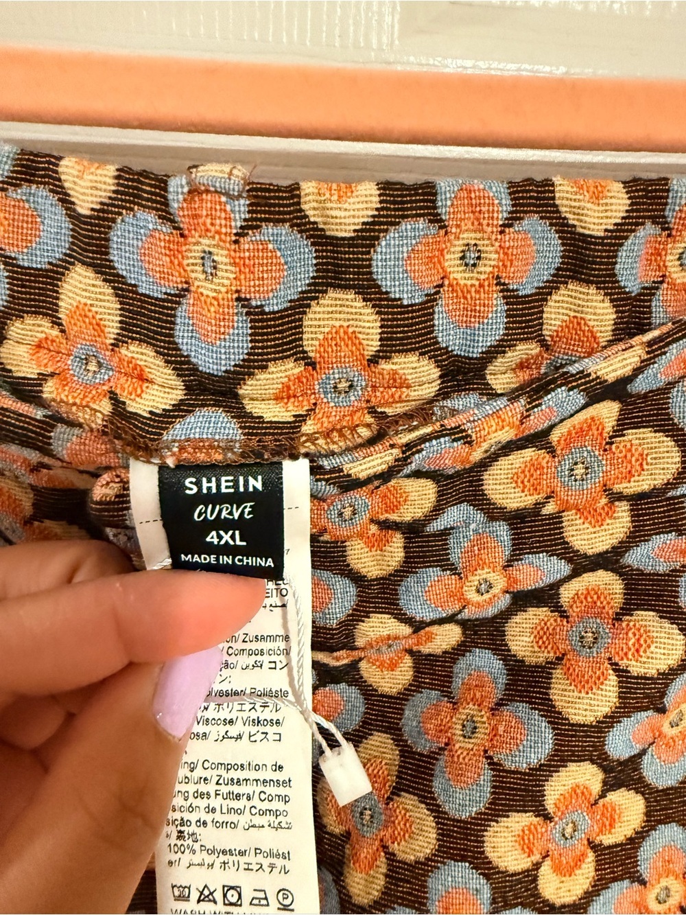 SHEIN Dark Brown Mini Skirt with Orange and Cream Daisy Print - Picture 3 of 3